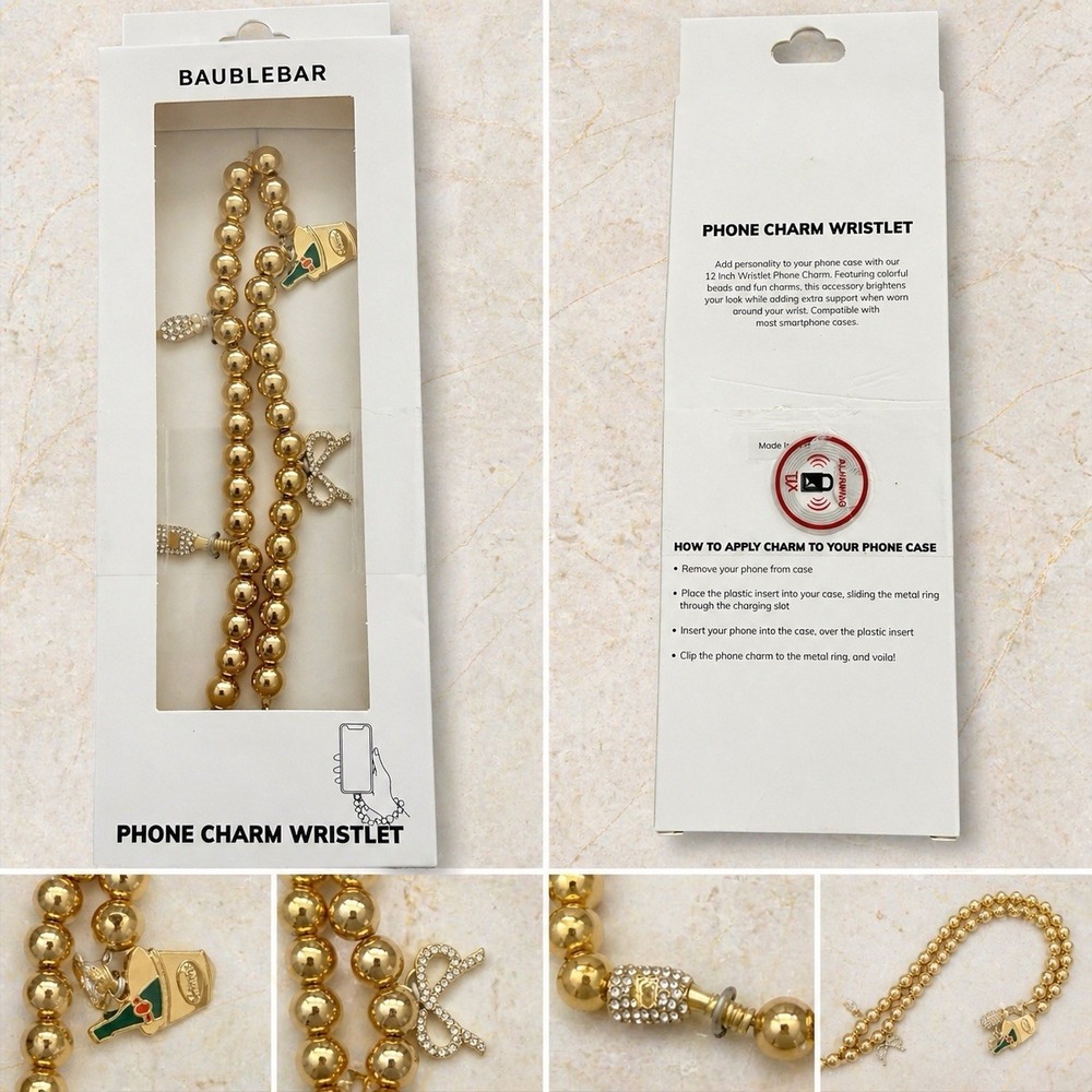 BaubleBar Gold Colored Beaded Phone Charm Wristlet Celebration Holiday New